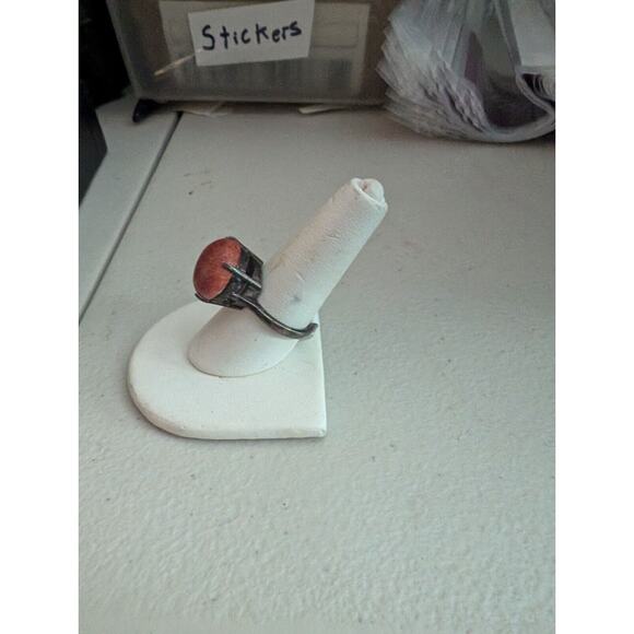 Rhodonite Ring, 925 Sterling Silver size 8.25 VTG Circle Stone - Picture 2 of 4